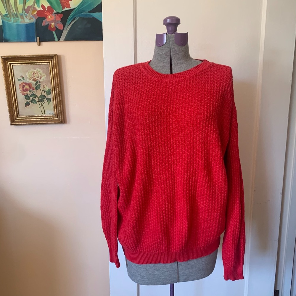 Talbots Red Waffle Knit Sweater Cotton Pullover Large